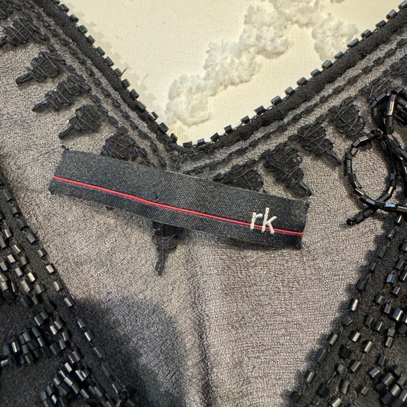 RK Women's Sheer Black Beaded Sleeveless Top - Size L - Picture 4 of 5